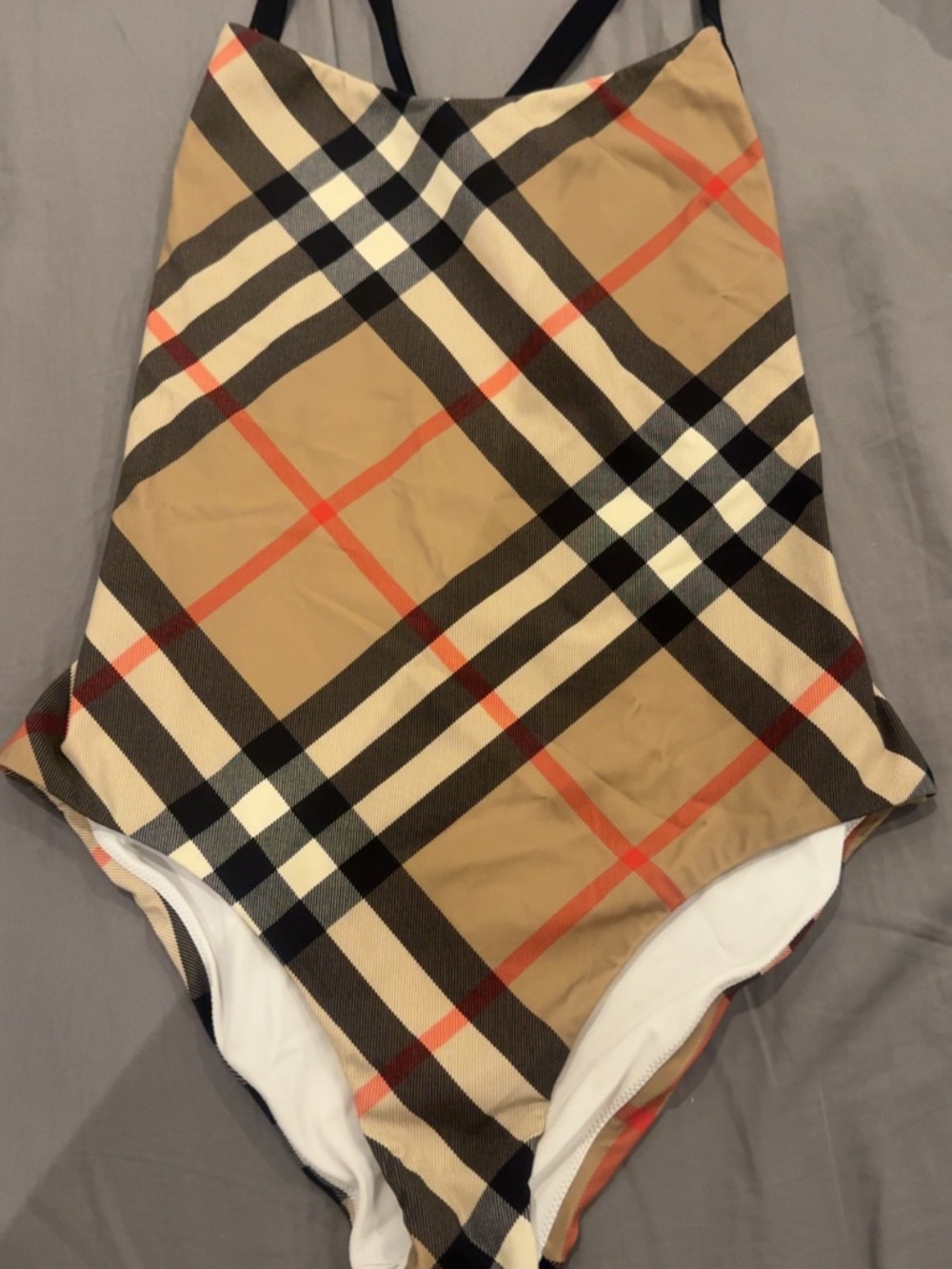 Burberry White Lined Swimwear with Plaid Trim